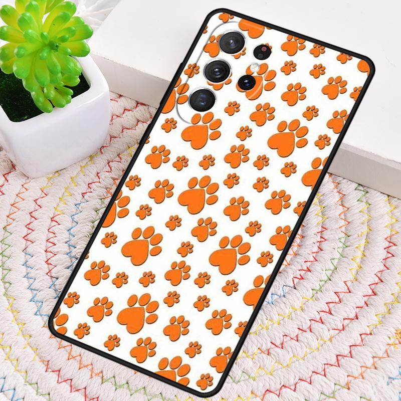 Paw Pattern Orange Silicone Phone Case For Samsung Galaxy note 10 pro S26 S25 S24 S23 S22 S21 Plus S25Ultra Capa Cover