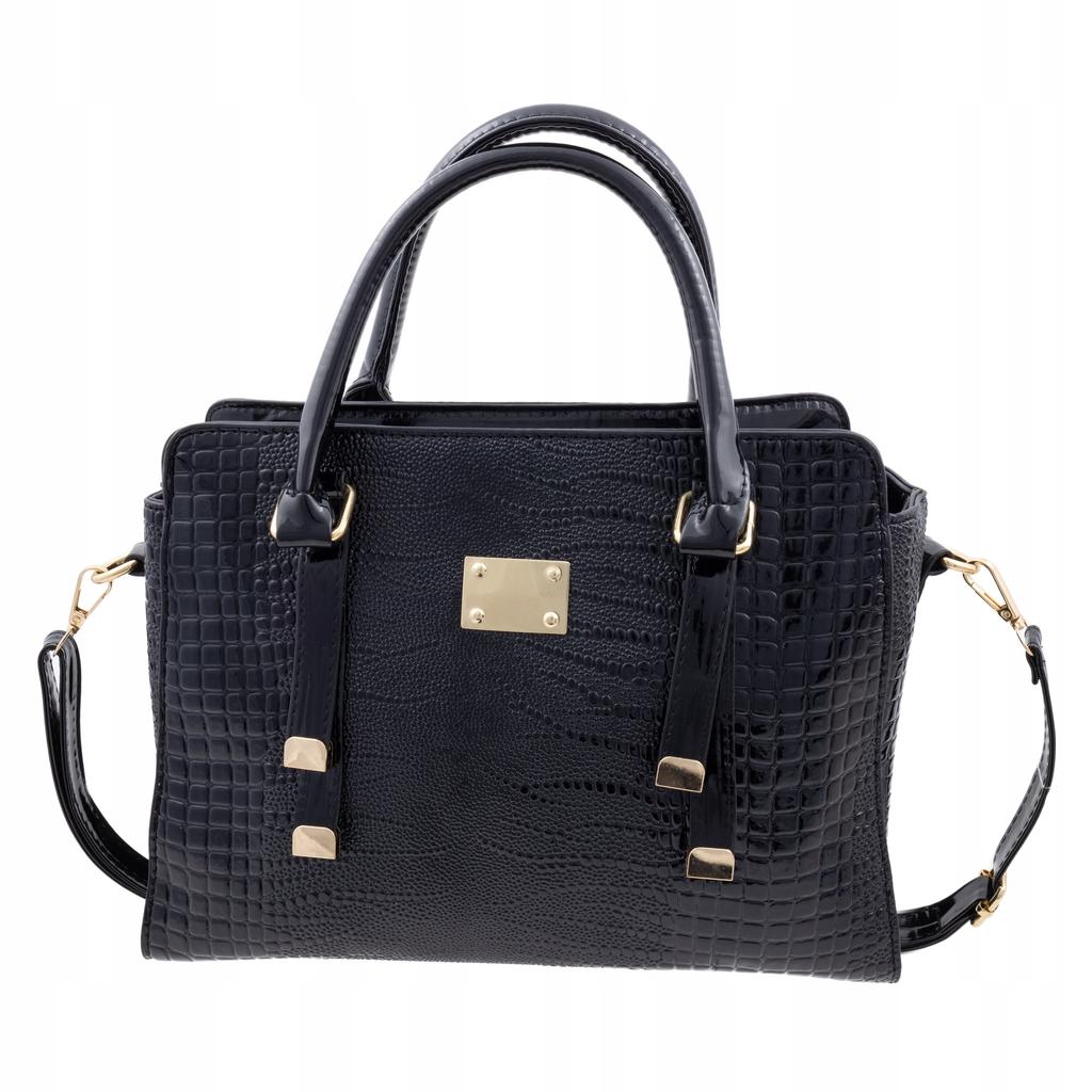 Elegant Handbag With A Crocodile Snake Pattern, Patent Leather