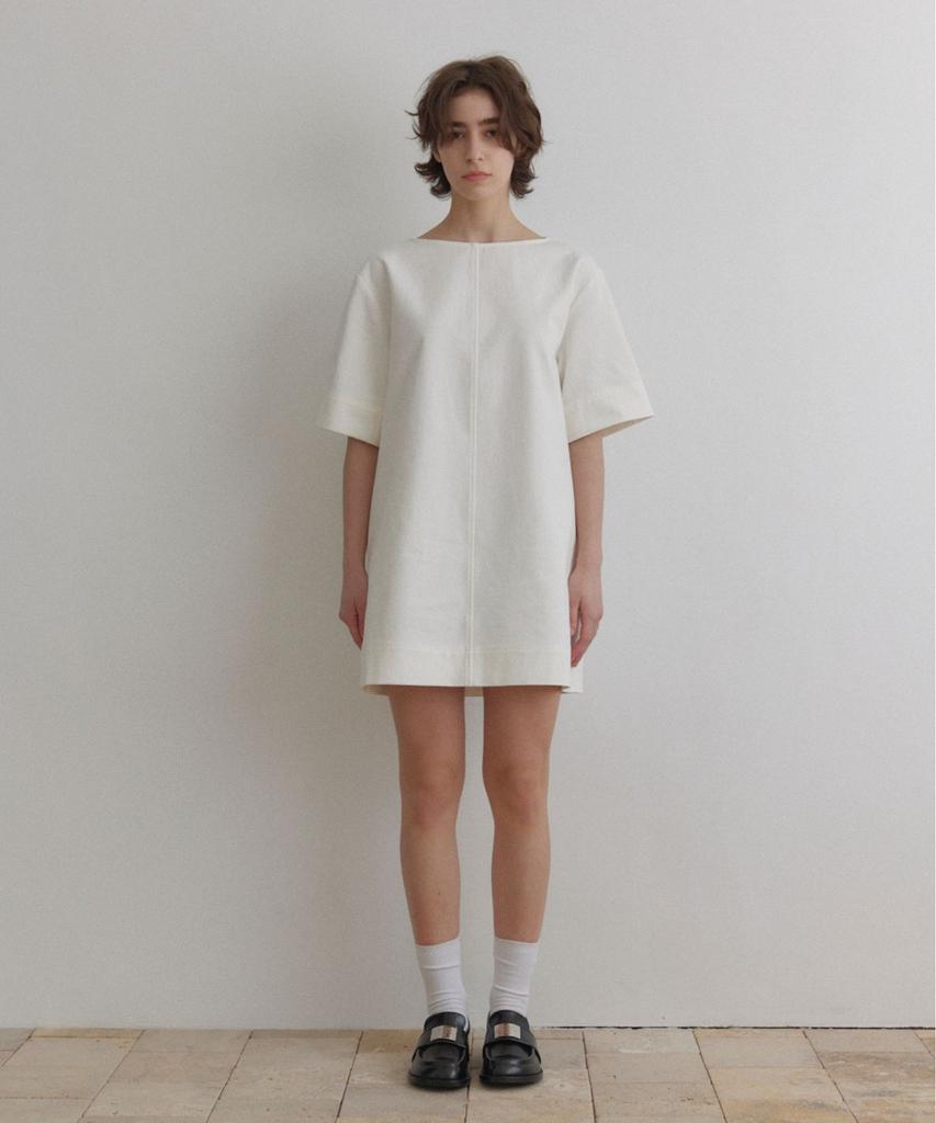 Okuka Boat Neck Cotton Dress - White