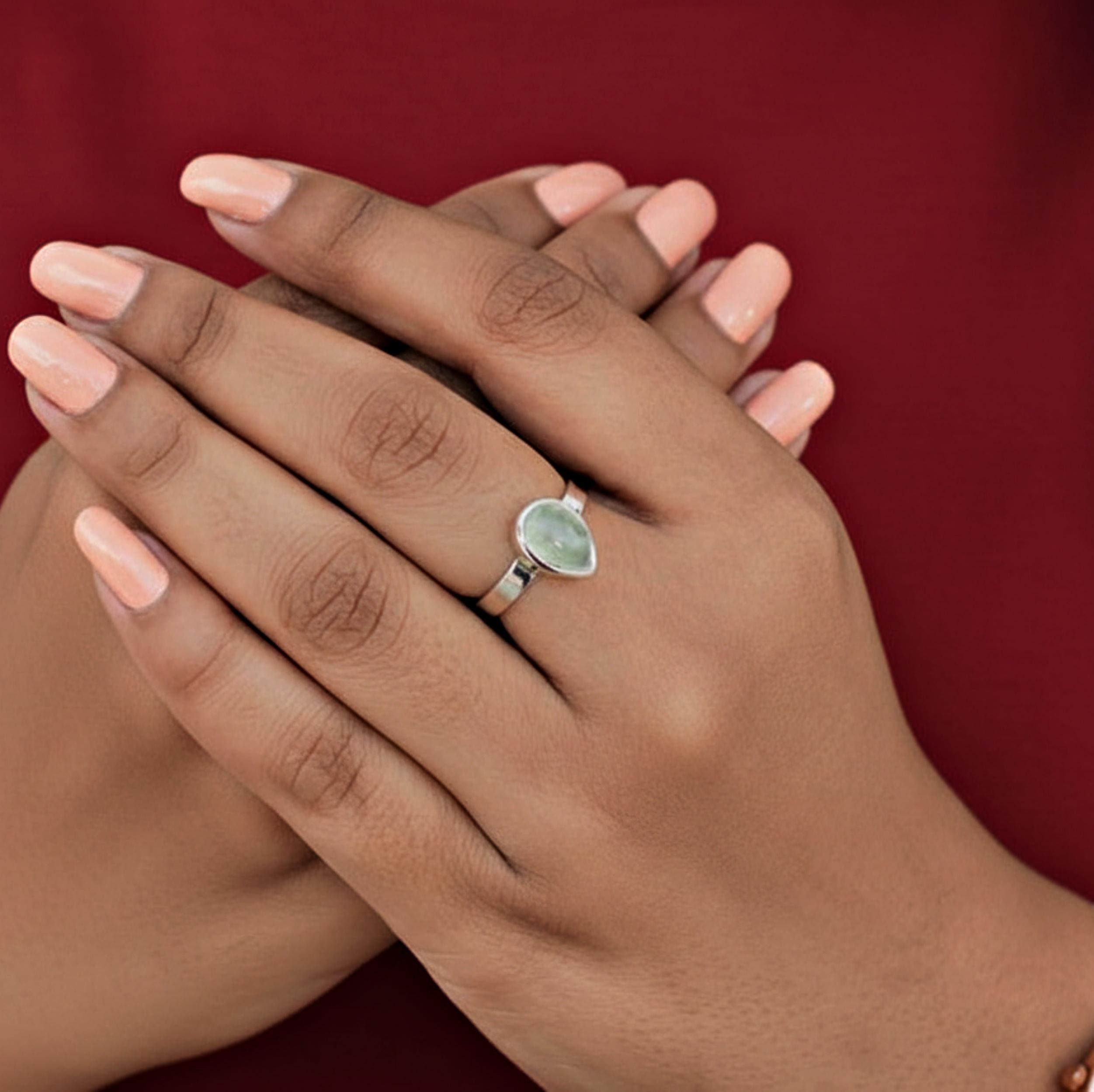

Green Prehnite Statement Ring: 925 Solid Sterling Silver, Minimalist Jewelry for Women 12 серебряный