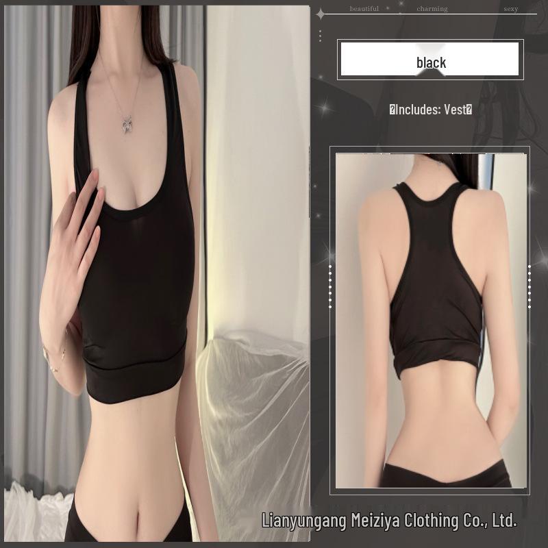 Sexy Ice Silk Open Crotch Yoga Pants with Invisible Zipper