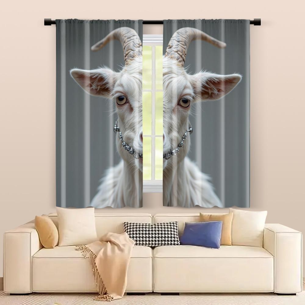 2 pcs, filtering curtains (excluding rods, non-movable, without batteries) Cute Funny Goat Animal for use in bedrooms and living