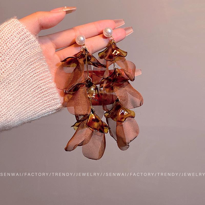 Exaggerated leopard print flower fringed earrings women's personalized design earrings unique autumn and winter earrings