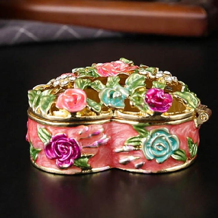 Decorative Zinc Alloy Enamel Flower Jewelry Case French Inspired Handcrafted Storage Box For Rings Necklaces
