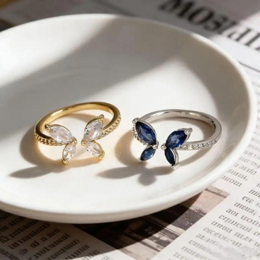 Light Luxury Butterfly Opening Ring Adjustable Crystal Ring New Trendy Finger Jewelry  Women Ladies