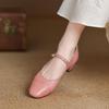 Krazing Pot Cow Skin Spring Summer Size 41 Thick Med Heels Women Round Toe Metal Buckle Straps Shallow Pink Color Pumps