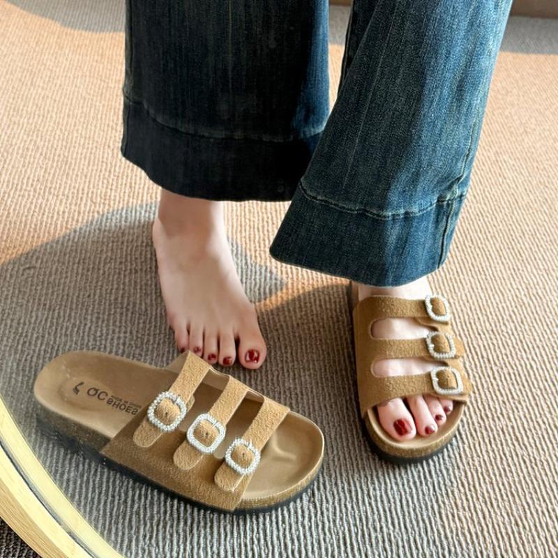 

Fashion Flip Flops Women Slippers Female Metal Rivets Plat Slides Soft Cork sole Open Toe Indoor Outdoor Beach Casual Shoes Home Slipper 35