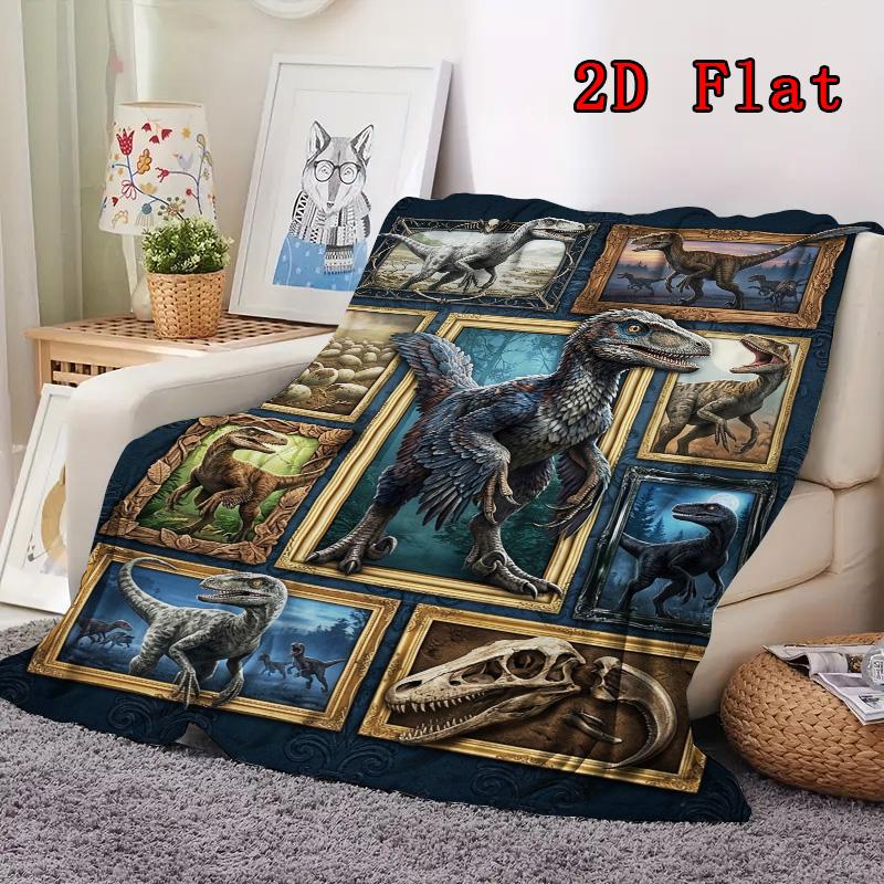 Dinosaur Art Gallery 2D Flat Pattern Flannel Blanket, High Quality All Seasons, Home Decor, Warmth and Comfort, Perfect for Christmas Gifts.