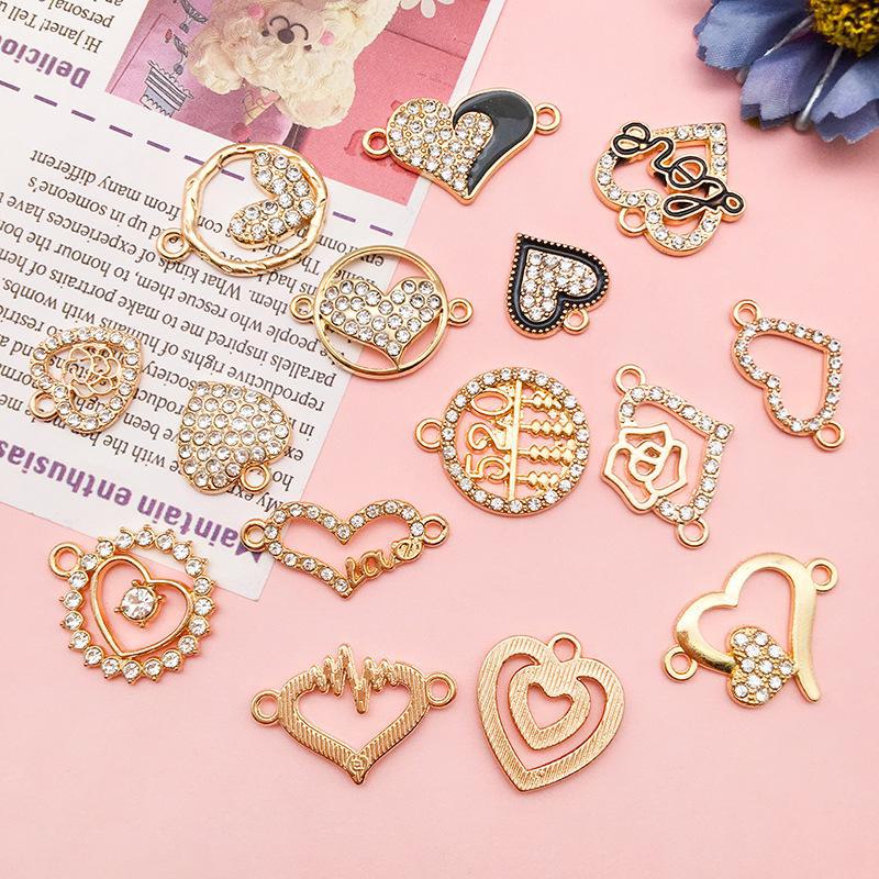 Wisiorek w kształcie serca z 15-punktowym diamentem i kolczyki na Walentynki - Ręcznie robione akcesoria do biżuterii DIY w kształcie serca z kroplą oleju