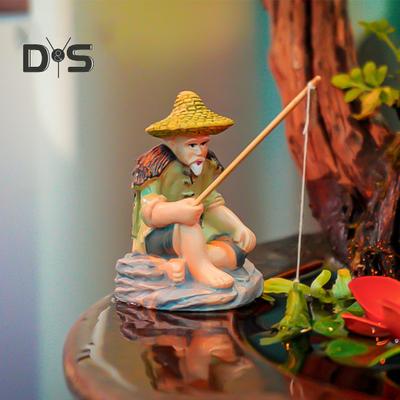 Akvárium sedící Rybářská figurka Pískovec Rybář Socha Miniaturní Krajina Vintage Zen Dekorace pro akvárko Nádoba Zahrada Domácí akvárium