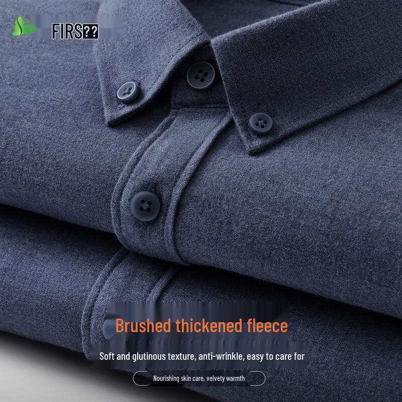 Shanshan Men s Fleece-Lined Brushed Cotton Long-Sleeve Shirt L/40