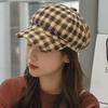 Korean Style Women Painter Hat Keep Warm Women Octagonal Cap Sweet Plaid Beret Hat  Girl