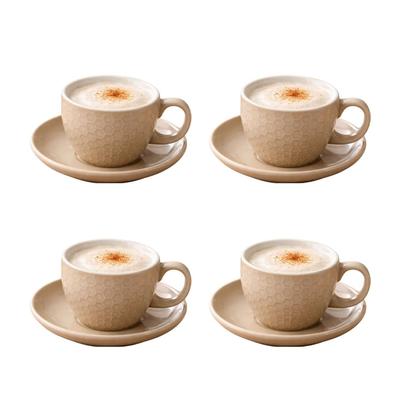 Set of 4 Cups with Saucers In a Beige Shade