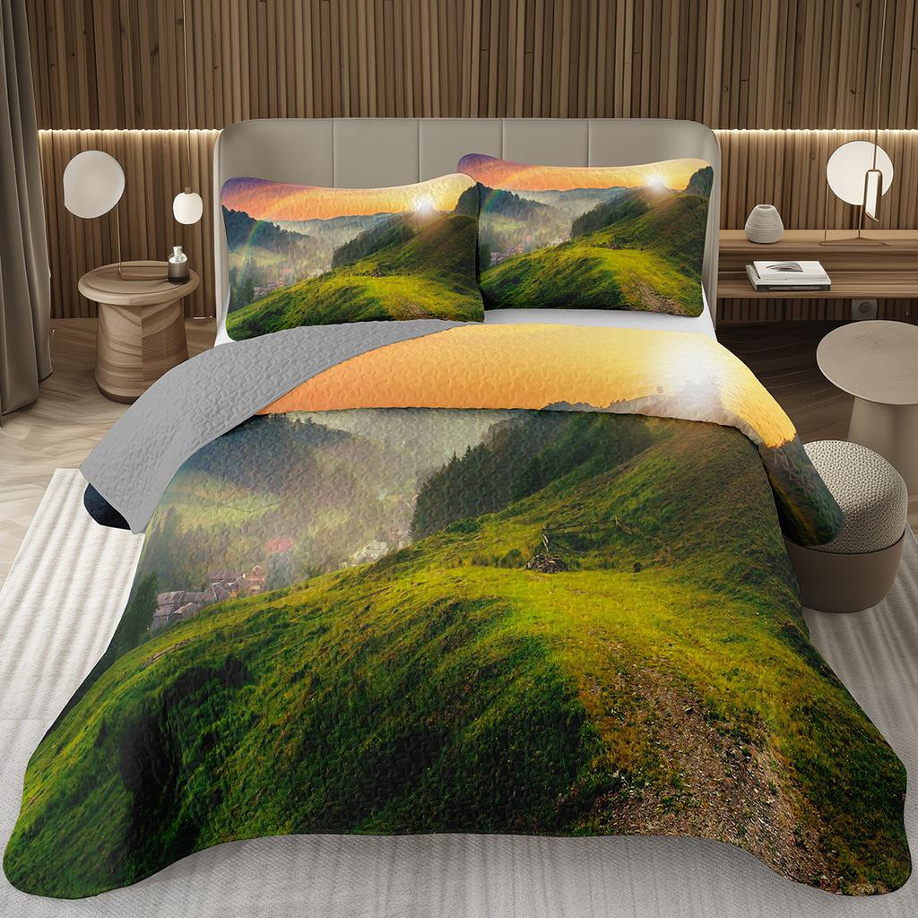 Natural Scenery Bedspread, Sunrise Landscape Coverlet Set,Twin Full Queen King Quilted Bedding Set for Girls Teens Women Bedroom