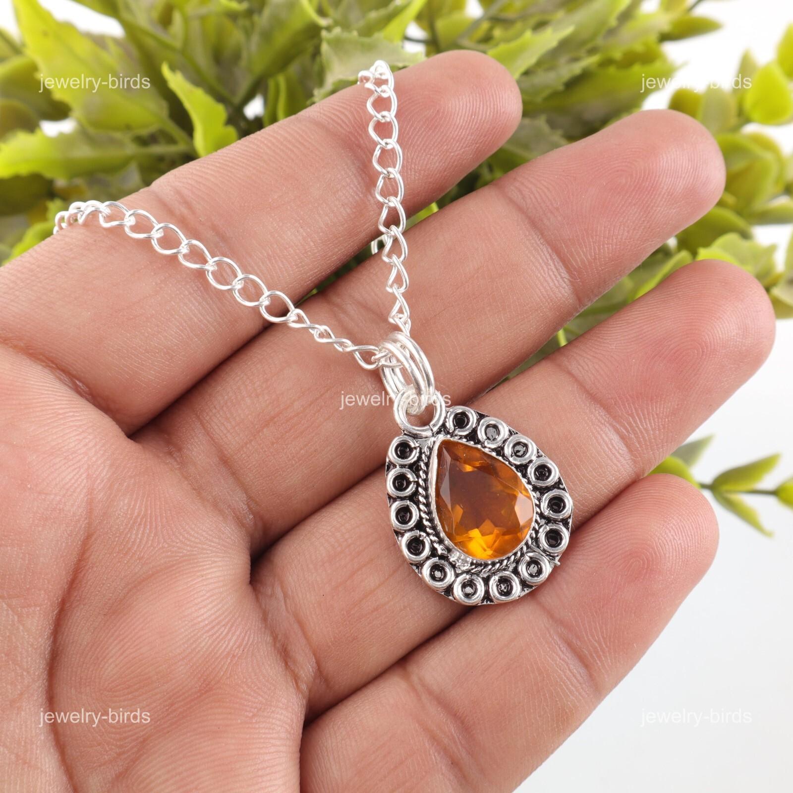 

November Citrine Gemstone 925 Sterling Silver Wedding Gift Engagement Pendant PP-26-1