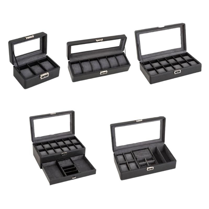 Elegante Uhrenaufbewahrungsbox mit stilvollen Fächern, Mikrofaser-Auskleidung und abschließbarem Deckel für eine sichere Präsentationslösung