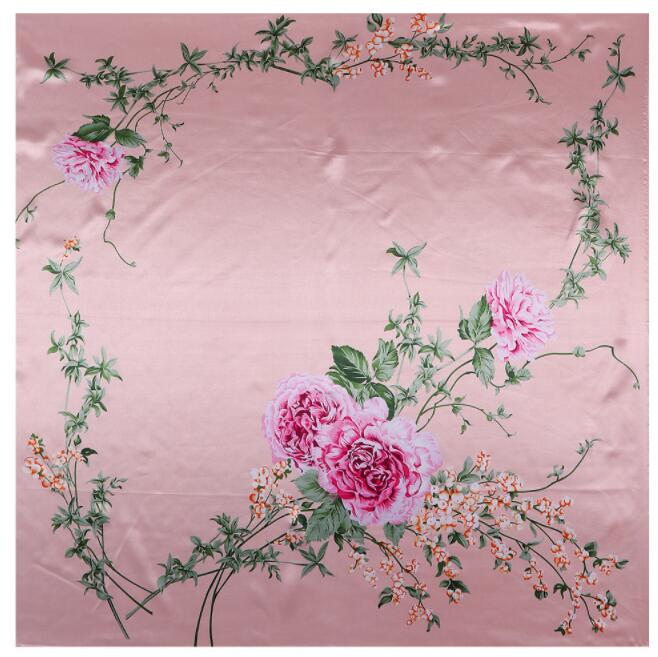 

90*90cm Luxury Brand Women Silk Scarves Heart and Rose Design Square Scarves Spring Summer Shawls For Ladies Gifts 90x90cm
