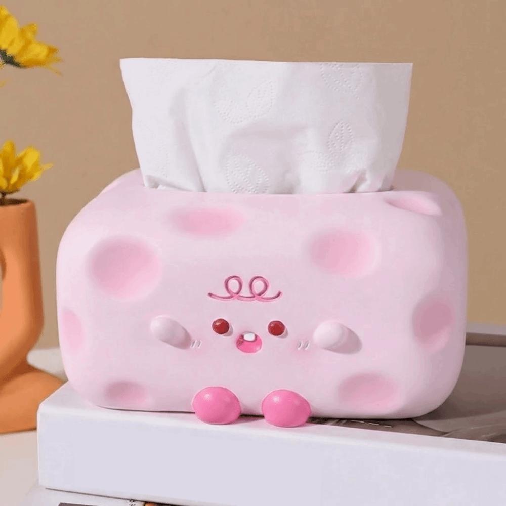 

Practical Gift Cartoon Cheese Tissue Box Resin Waterproof Paper Storage Box Large Capacity Paper Holder Kitchen розовый
