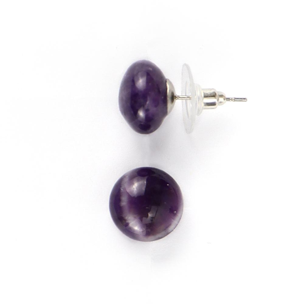 Tiktok Natural Semi-Precious Stone Crystal Tiger Stone Amethyst Bread Beads Stud Earrings Ball Earrings E45