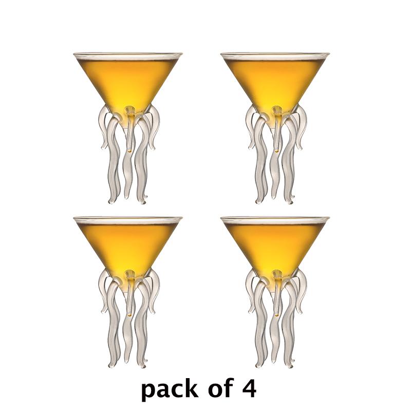 

Набор из 4 бокалов для коктейля «Осьминог», прозрачный бокал для мартини, креативный стеклянный стакан в виде медузы, стакан для сока, отлично подходит для виски/маргариты 110ml