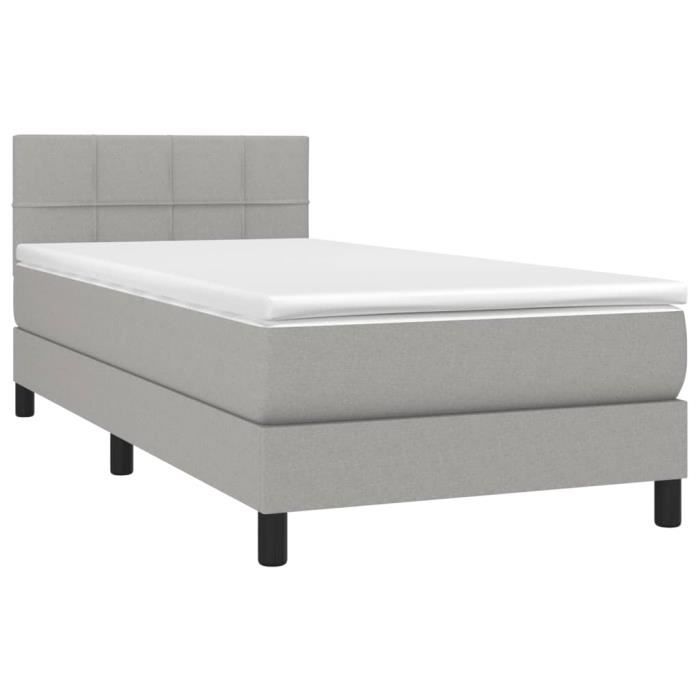 3140025 vidaXL Lit à sommier tapissier avec matelas Gris clair 90x200 cm Tissu