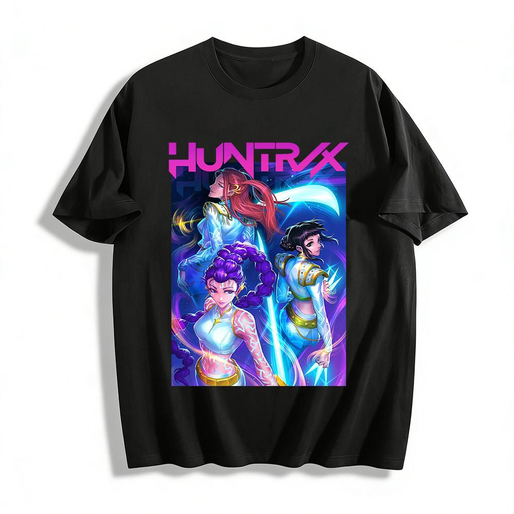 

Cyberpunk HUNTRIX Girl Group Print T-shirt Cool Sci-fi Anime Peripheral Loose Breathable Top Pure cotton T-shirt 6XL
