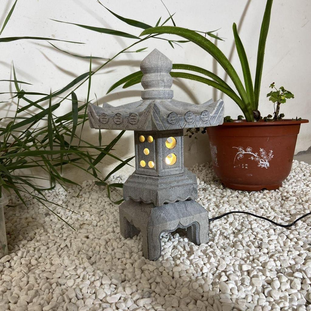 Antique Chinese Solar Stone Lantern: Bluestone Outdoor Decorative Ornament
