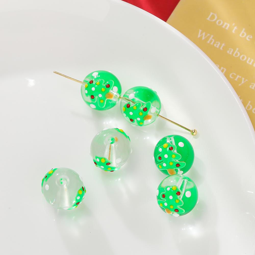 

5pcs 12mm Glass Round Beads Christmas Tree Hat Spacer Bead for Keychain Christmas Decoration DIY Jewelry Making Supplies