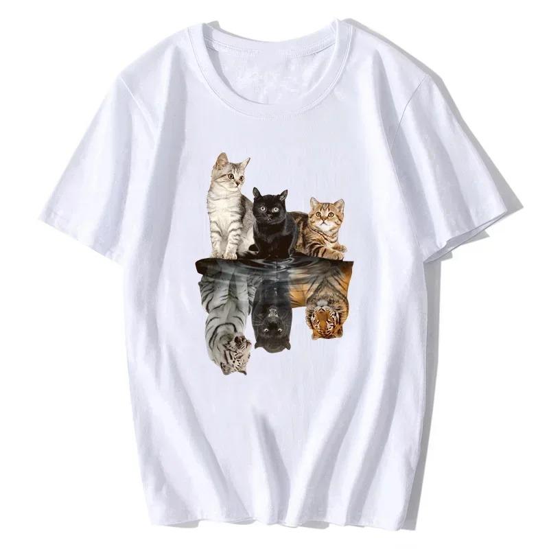 Cat Reflection Printed T Shirt New FeUnisex TShirt Summer Casual Fashion Animal Cat Streetwear Tops Clothing Creative Graphic