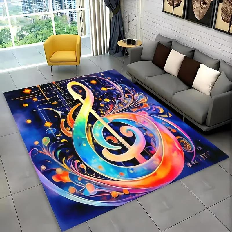 3D HD Music Notes Theme Large Area Rug,Carpet for Living Room Bedroom Sofa Kitchen Decoration,Kid‘s Play Non-slip Floor Mat Gift