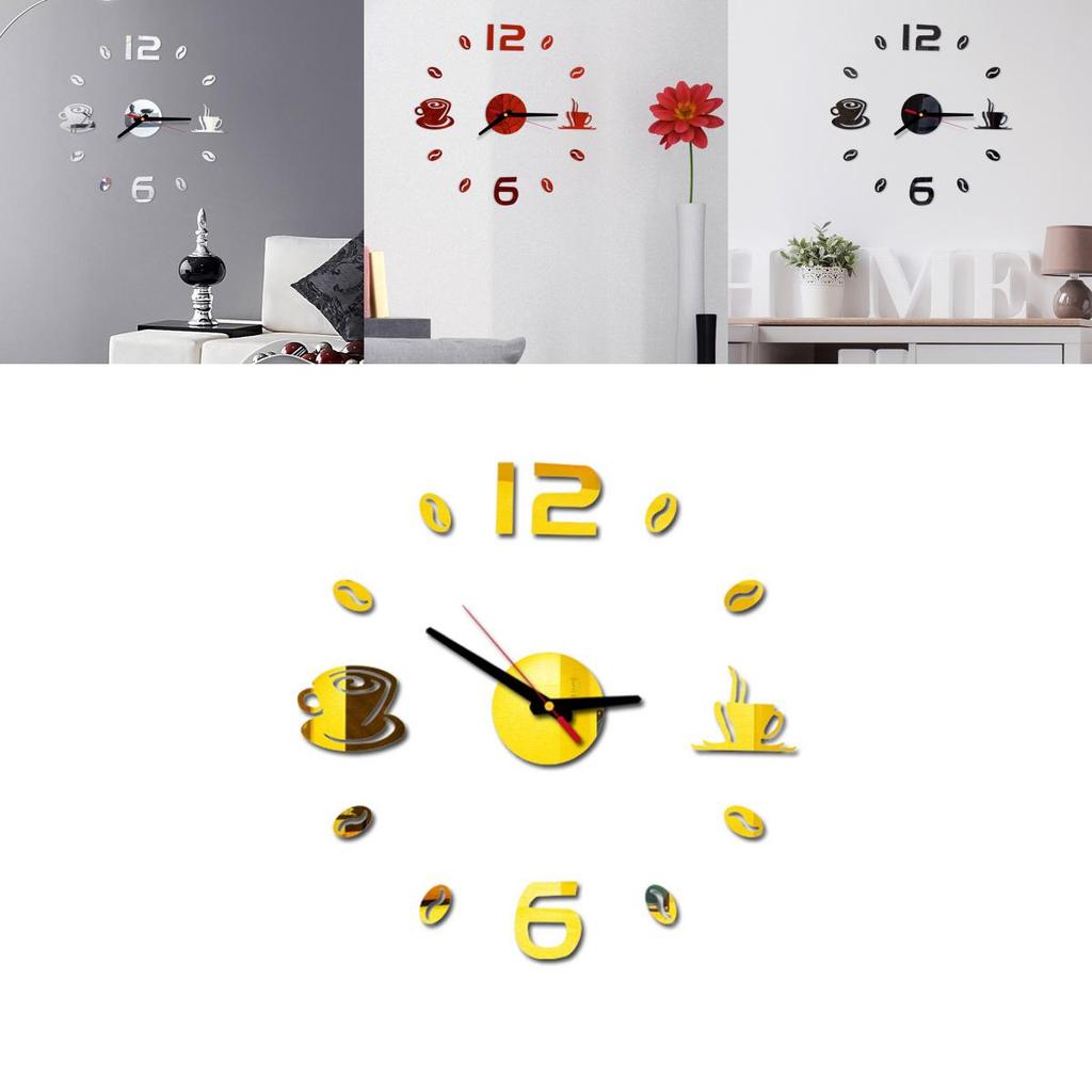 Stylish 3d Diy Coffee Cup Acrylic Mirror Wall Sticker Clock With Timeless Design
