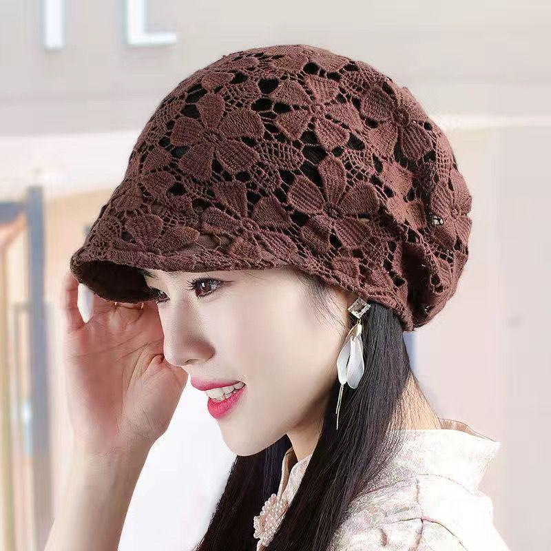 White Hair Hat Thin Flower Lace Hollow Stacking Hat Headgear Hat Ladies Bald Hat Cover