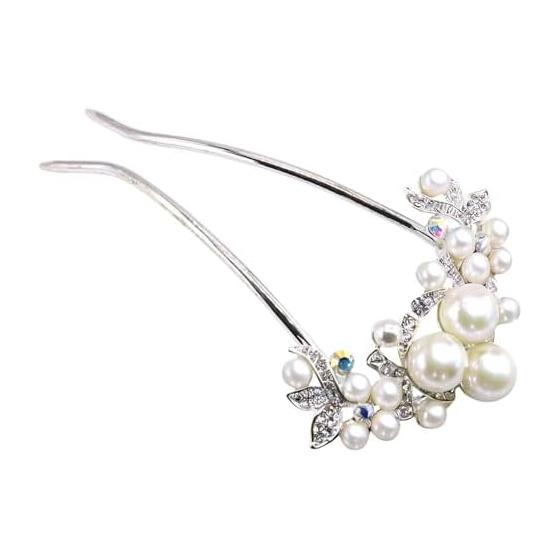 Miaomyao U-Shaped Hairpin, Japanese Hair Accessory, Pearl Silver Set with Jewelry Cloth, Flower Motif, Symbol of Happiness, Love, Beauty, Joy,