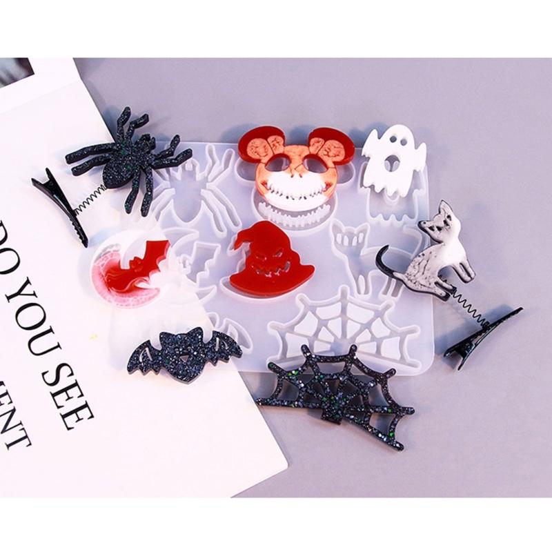 Halloween Pendant Silicone Mold Personalized Skull Pumpkin Earrings Pendants Resin Molds with Hair Clips Accessory DIY