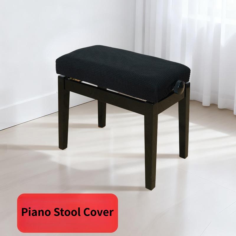 Rekbare Rechthoekige Pianokrukhoes Allesomvattende Eetkamerstoelhoes Antislip Beschermhoes voor Zitting Woonkamer 44x32x7cm black
