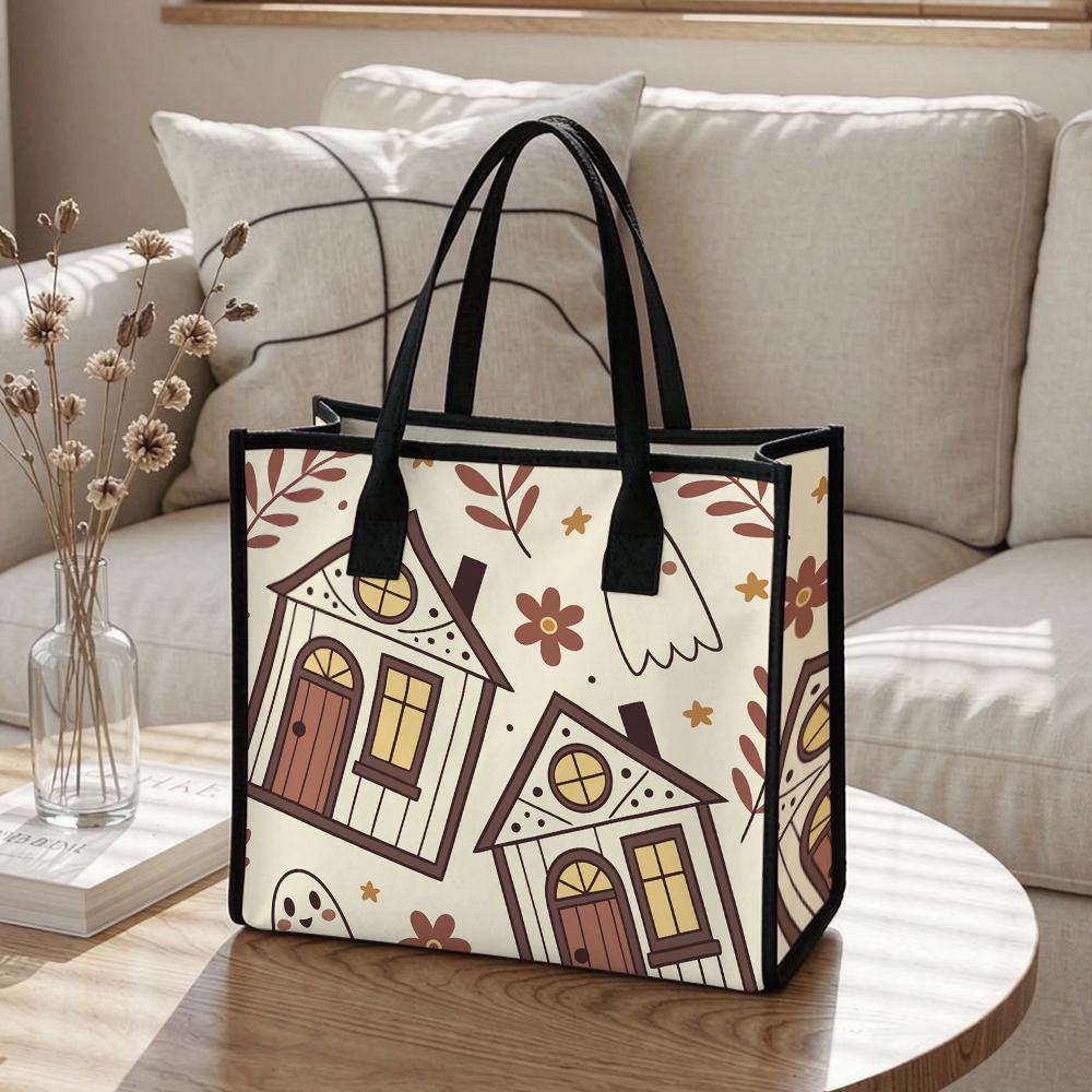 Cute Ghost House Print Tote Bag Casual Large Capacity Handbag