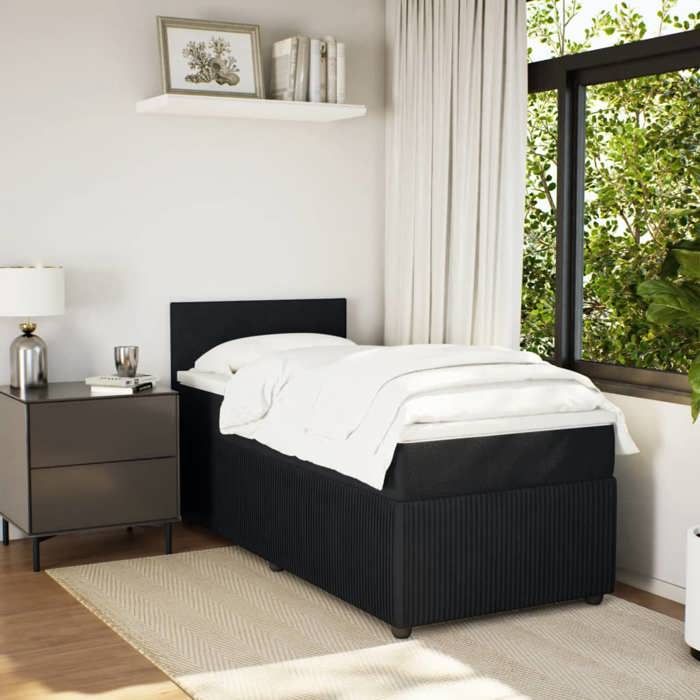 VidaXL Sommier à lattes de lit avec matelas Noir 90x200 cm Velours 3287634