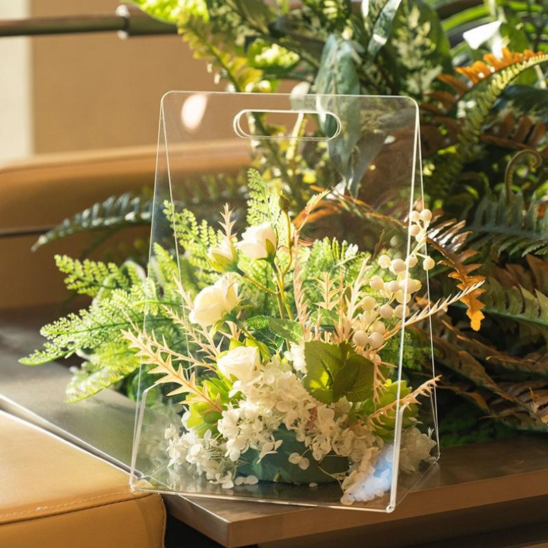 3D Bouquet Packaging Basket Transparent Acrylic Portable Flower Box Suitable for Weddings Birthdays Parties Valentine's Day Flower Gift Baskets