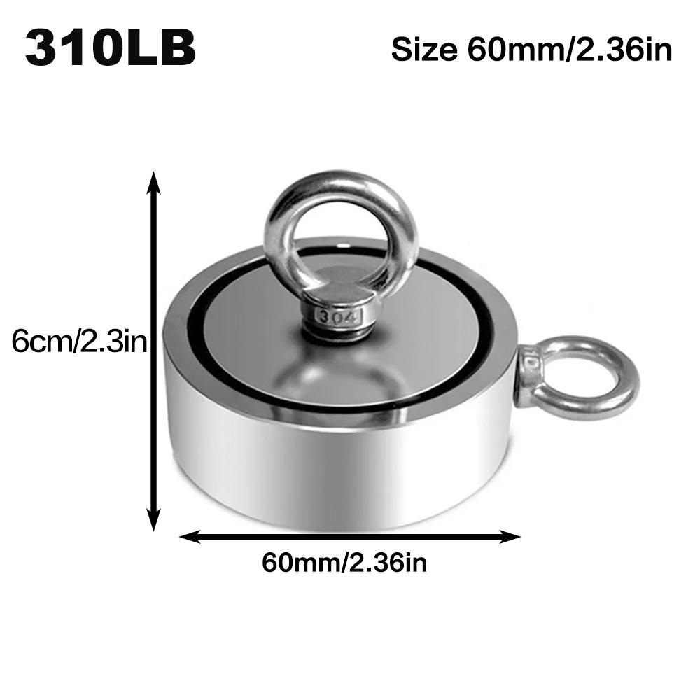 Super Power Salvage Fishing Magnetic 310lb Strong Neodymium Magnet Double Side Search Magnet Hook  M48mm-M60mm Stell Cup Holder