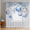 2pcs Christmas blue ball sheer curtains with pole bag design   privacy protection   suitable for decoration in various scenes