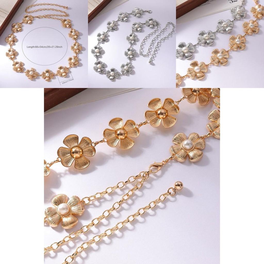 Vintage Metall Hüftkette Für Damen Mit Perlenverzierungen Und Geschnitztem Blumendetail