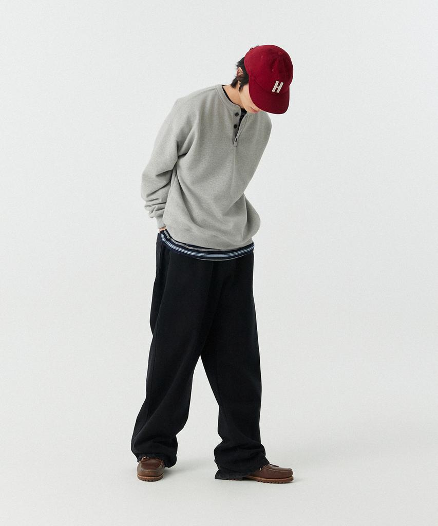 STENDS [M~4Xl] Henley Neck Semi-Oversized Sweatshirt_Melange Gray