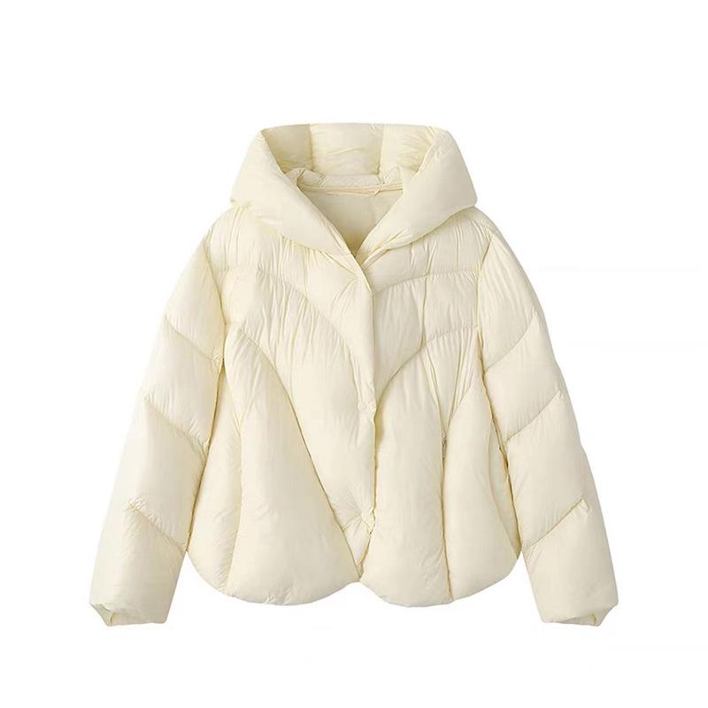 

Irregular cape down jacket women s short 2025 winter new thickened white duck down puff hooded bread jacket S слоновая кость