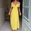 European and American sexy women's clothing new sexy sleeveless bow slim yellow dress