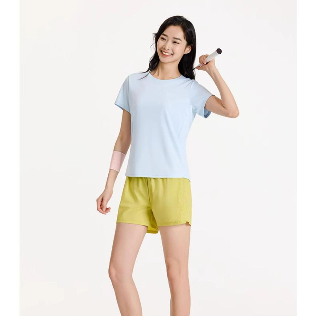 Anta Breathable Solid Color Lightweight Comfortable Versatile Short Sleeve T-Shirt Women Tops Ice-Blue 962525108-1