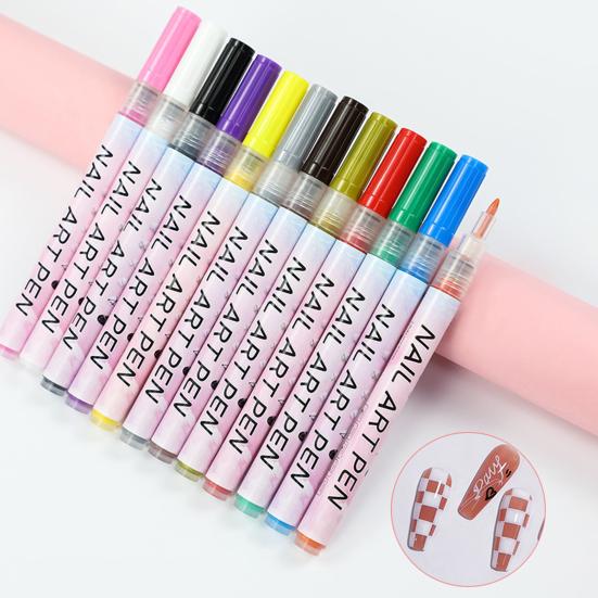 12 Colors Nail Art Pen Set Gel Painting Liner Pen Waterproof Quick Dry DIY Nail Marker Graffiti Dot Gel Pencil for Home Salon