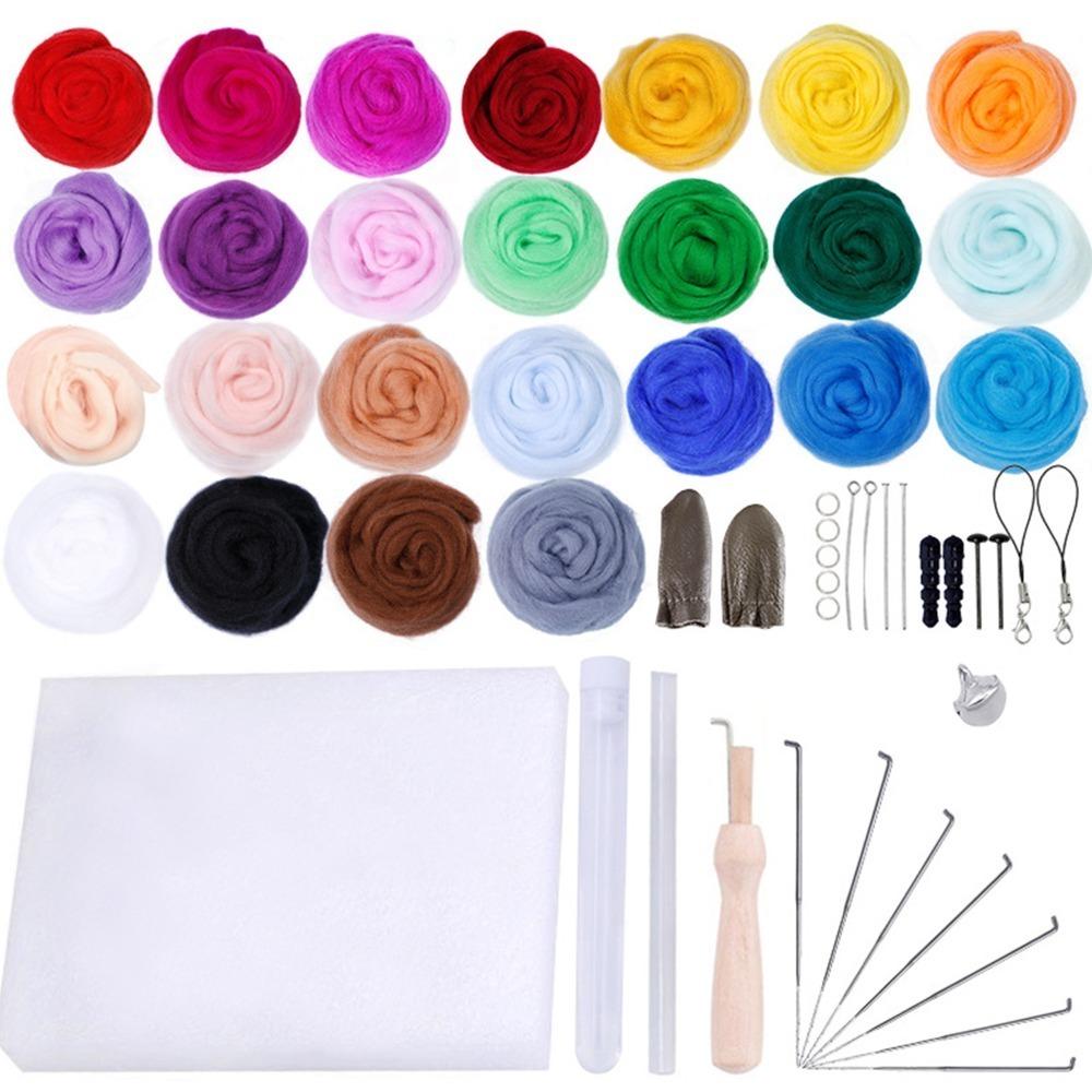 Wool, Wood, Copper, Plastic 25 Colors 66S Wool Roving Felting Kit A set