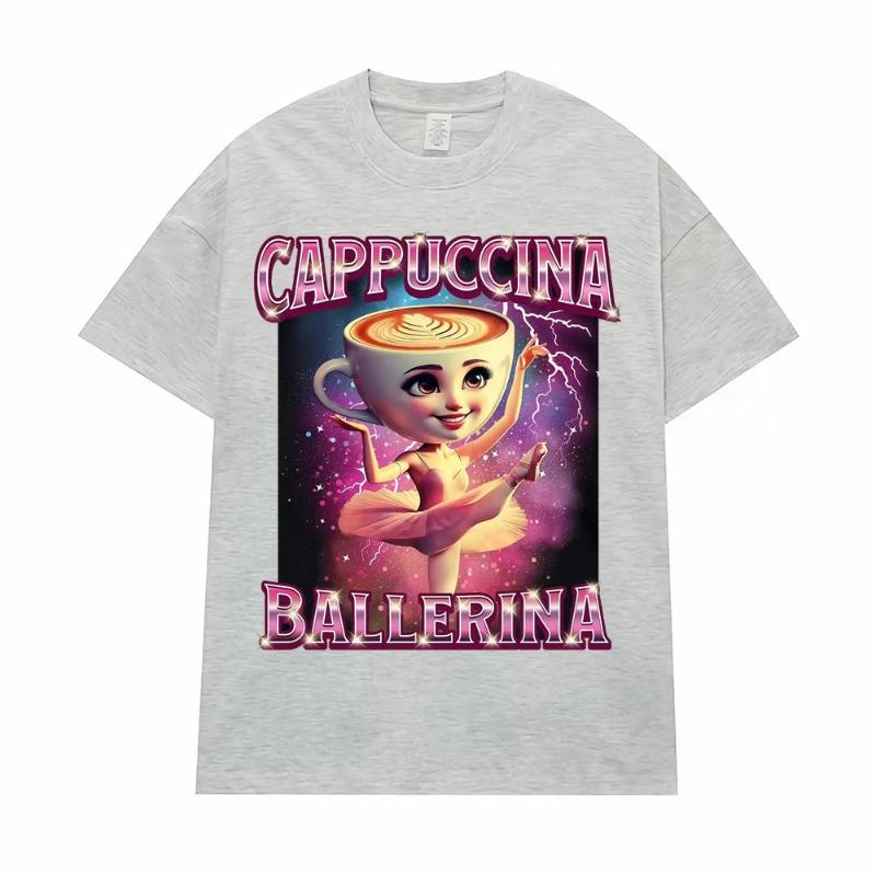 Cappuccina Ballerina Funny Italian Brainrot Meme T Shirt Men Women Clothing Fashion Trending T Shirts Casual 100% Cotton T-shirt