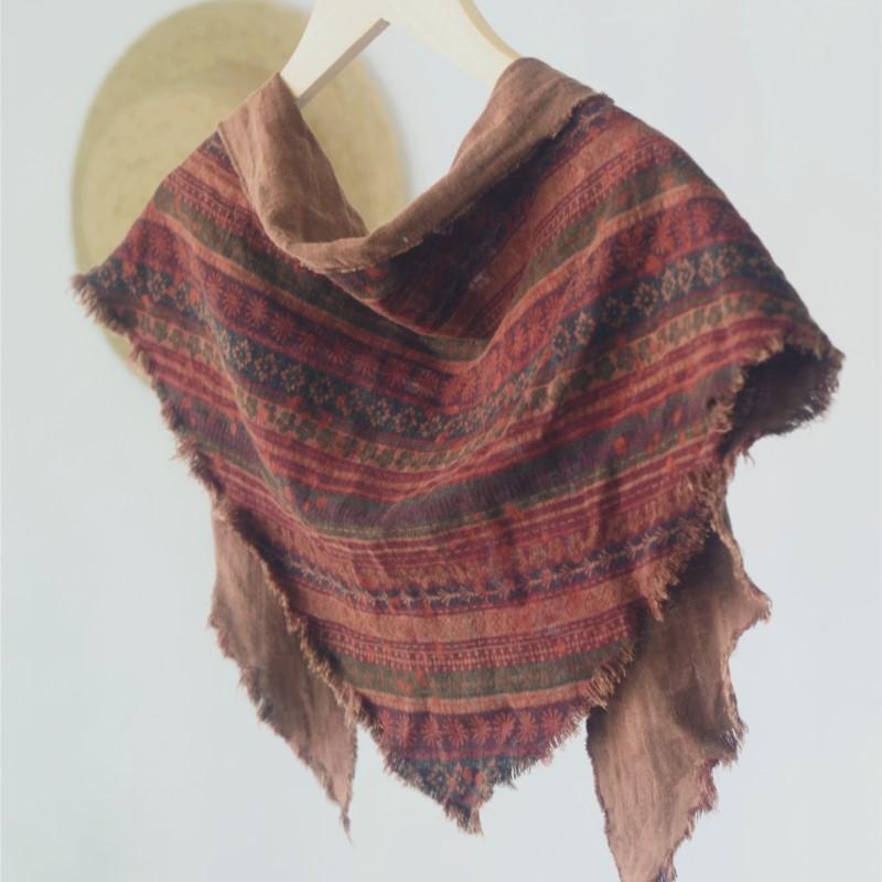 Johnature Vintage Flower Reversible Triangle Scarf Women Dour Seasons Versatile Decorative Bandana Scarf