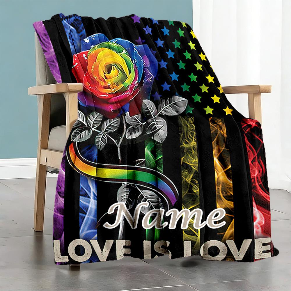 Colorful Flower Style Customize Text Blanket Throw Personalized Blanket Comfortable Throw For Bedding Picnics Bed Nap Four Seasons Universal